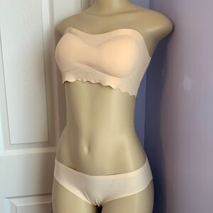 Laser Cut SOFT Strapless Multi-way Bra Panties Set Large Beige Nude